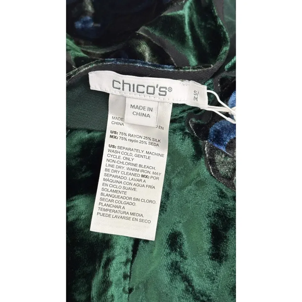 Chicos Silk Blend Velvet Burnout Poncho Womens Size Small / Medium New Green